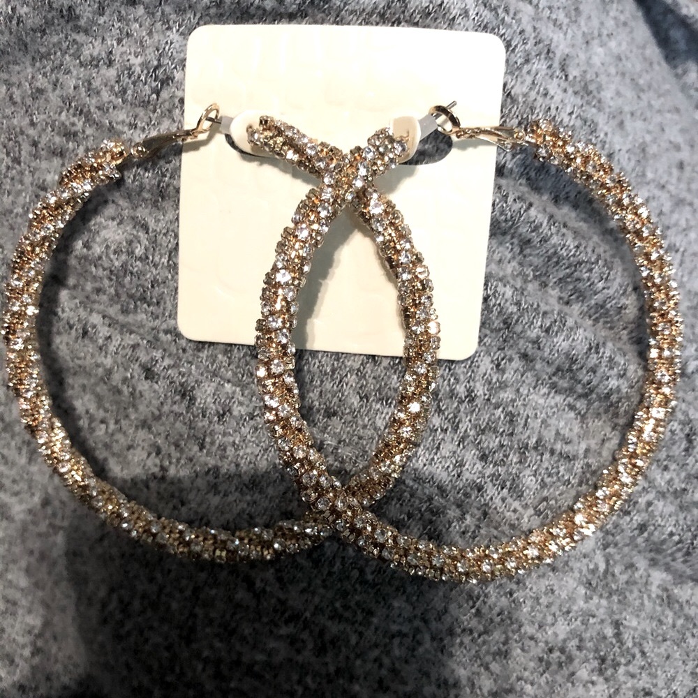 Rhinestone Twist Hoops - Picture 4 of 7